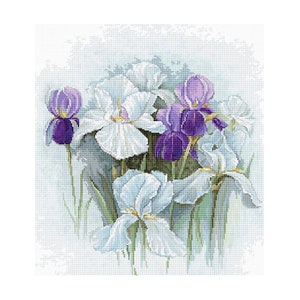 Irissen Geteld Kruissteek kit Luca-S kits Violet Wit bloemenpatroon Bloemen kruissteek Wilde bloem Naaldpunt kit Boeket handwerk