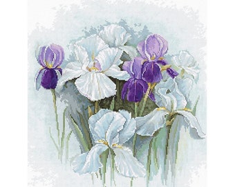 Iris Contados Cross Stitch kit Luca-S Kits Violet White flowers pattern Floral cross stitch Wild flower Needlepoint kit Bouquet needlework