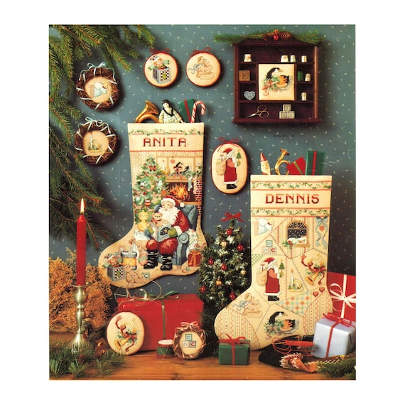 Santa Patchwork Christmas Vintage Stocking Counted Cross Stitch Pattern Embroidery Hand Xstitch Decor Embroidery Chart Needlepoint Chart