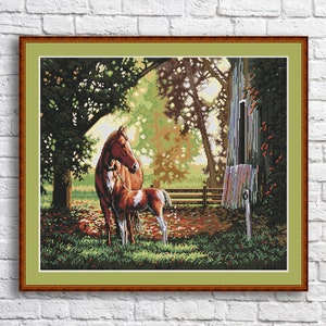 Mare and Foal Cross Stitch Pattern Digital Pattern Modern Decor Xstitch Pattern Horse Embroidery Needlepoint Easy Chart Cross Stitch Animal