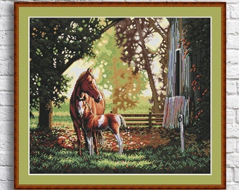 Mare and Foal Cross Stitch Pattern Digital Pattern Modern Decor Xstitch Pattern Horse Embroidery Needlepoint Easy Chart Cross Stitch Animal