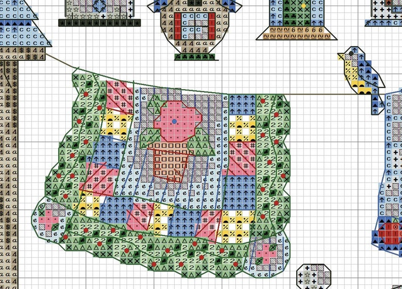 Garden Country Counted Cross Stitch Pattern Digital Pattern Modern Decor Landscape Pattern Hand Embroidery Needlepoint chart Garden Flower image 3