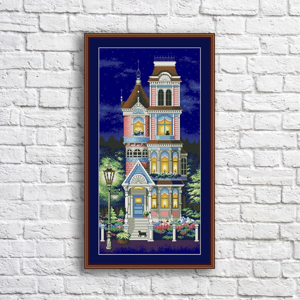 Victorian Charm Counted Cross Stitch Pattern Victorian home House Embroidery Needlepoint Chart Cottage Dollhouse Digital Pattern Building