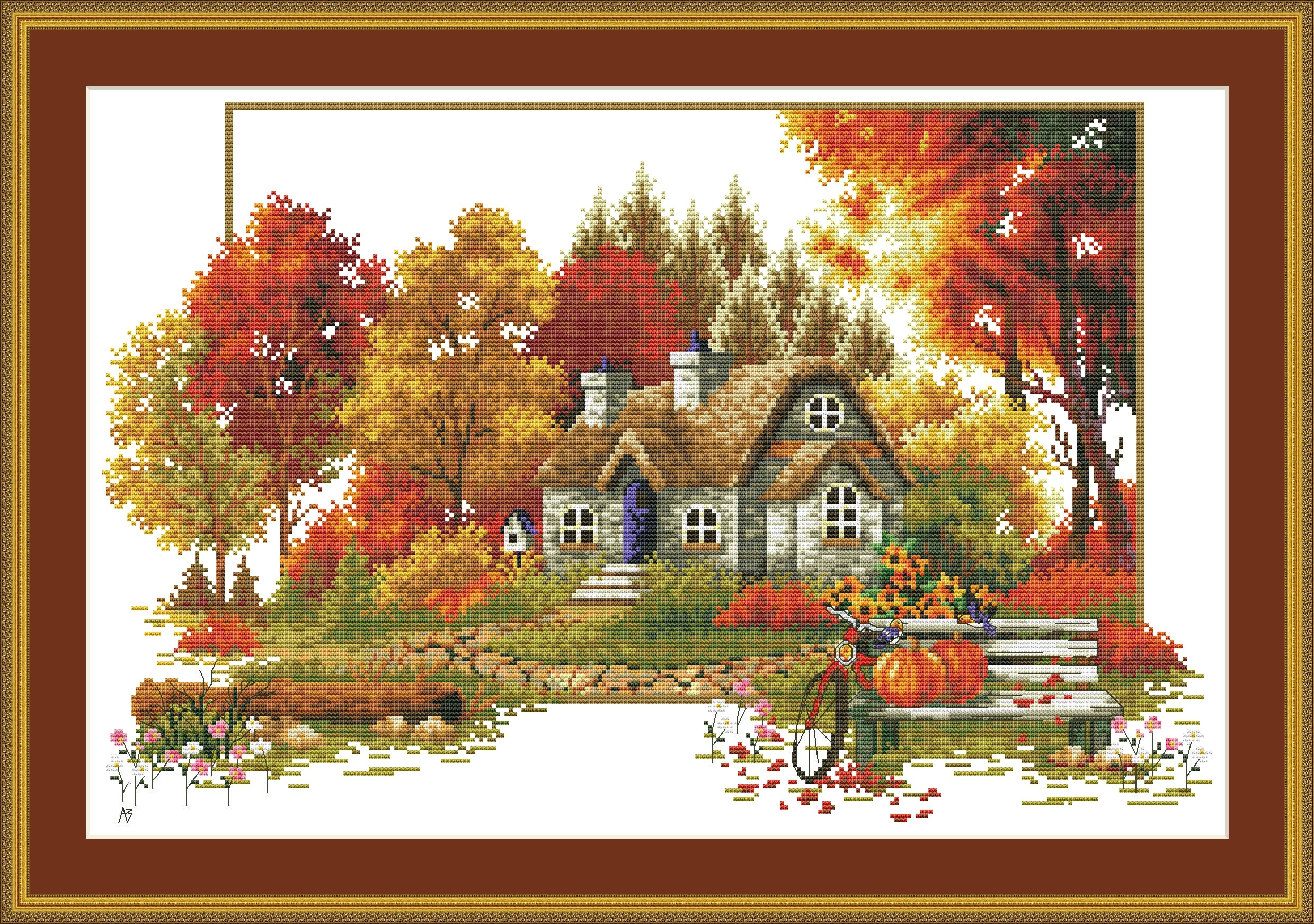 Autumn Story Counted Cross Stitch Pattern PDF Village Cottage Autumn ...