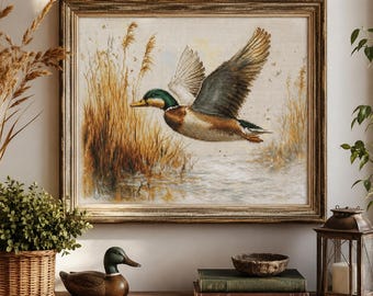 Flying Mallard Cross Stitch Kit, Counted Cross Stitch Bird Embroidery Kit, Luca-S B730 Golden Flight, Waterfowl DIY Craft Gift