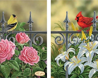 ビーズ刺繍キット 咲く庭 夏の風景 牡丹 鳥 動物 針仕事 ビーズ細工