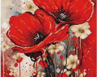 Poppies Cross Stitch Kit Still life Modern Counted Cross stitch kit Embroidery Flower painting Needlepoint kits Wild Flowers Luca-S B7046