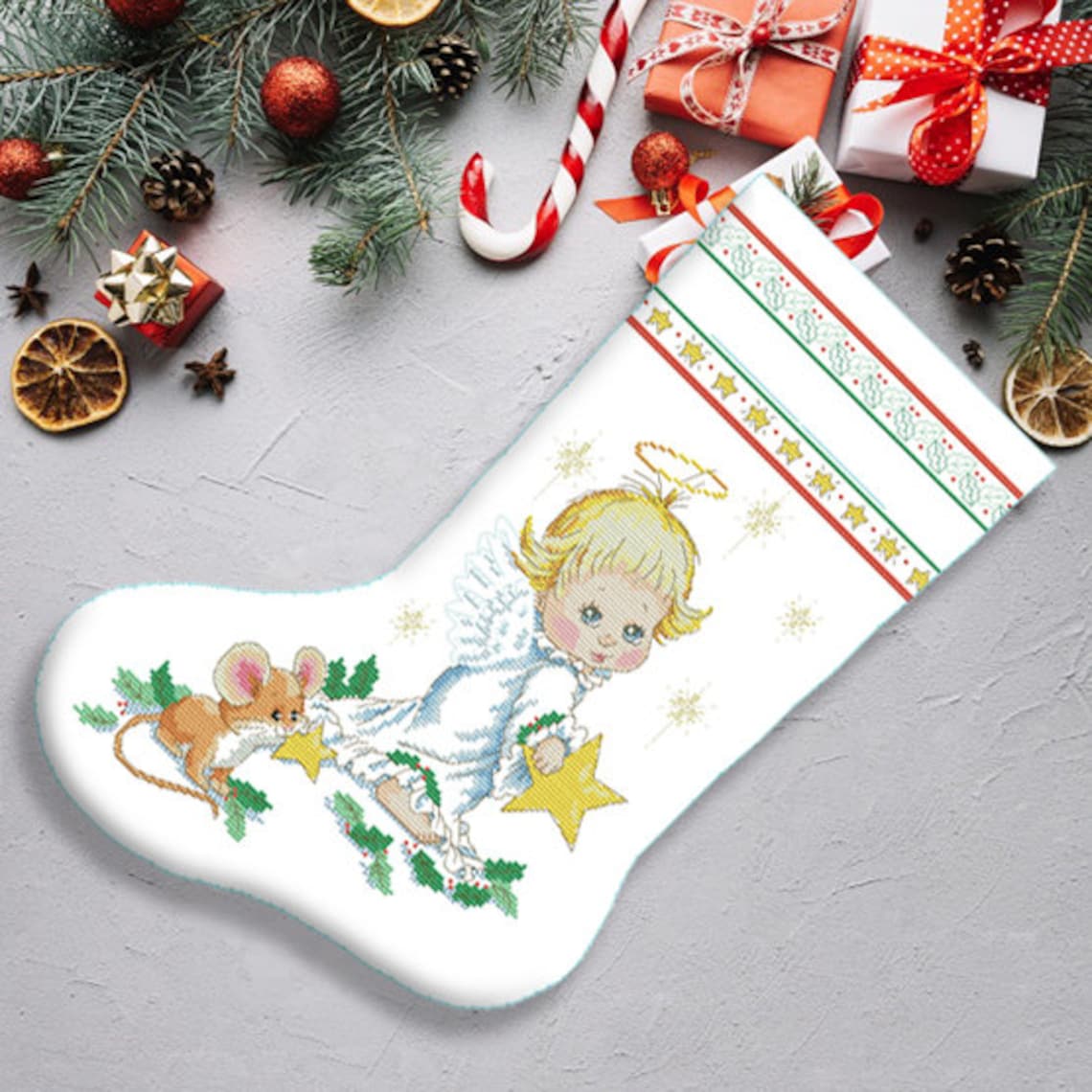 Holy Angel Christmas Stocking Counted Cross Stitch Pattern Etsy