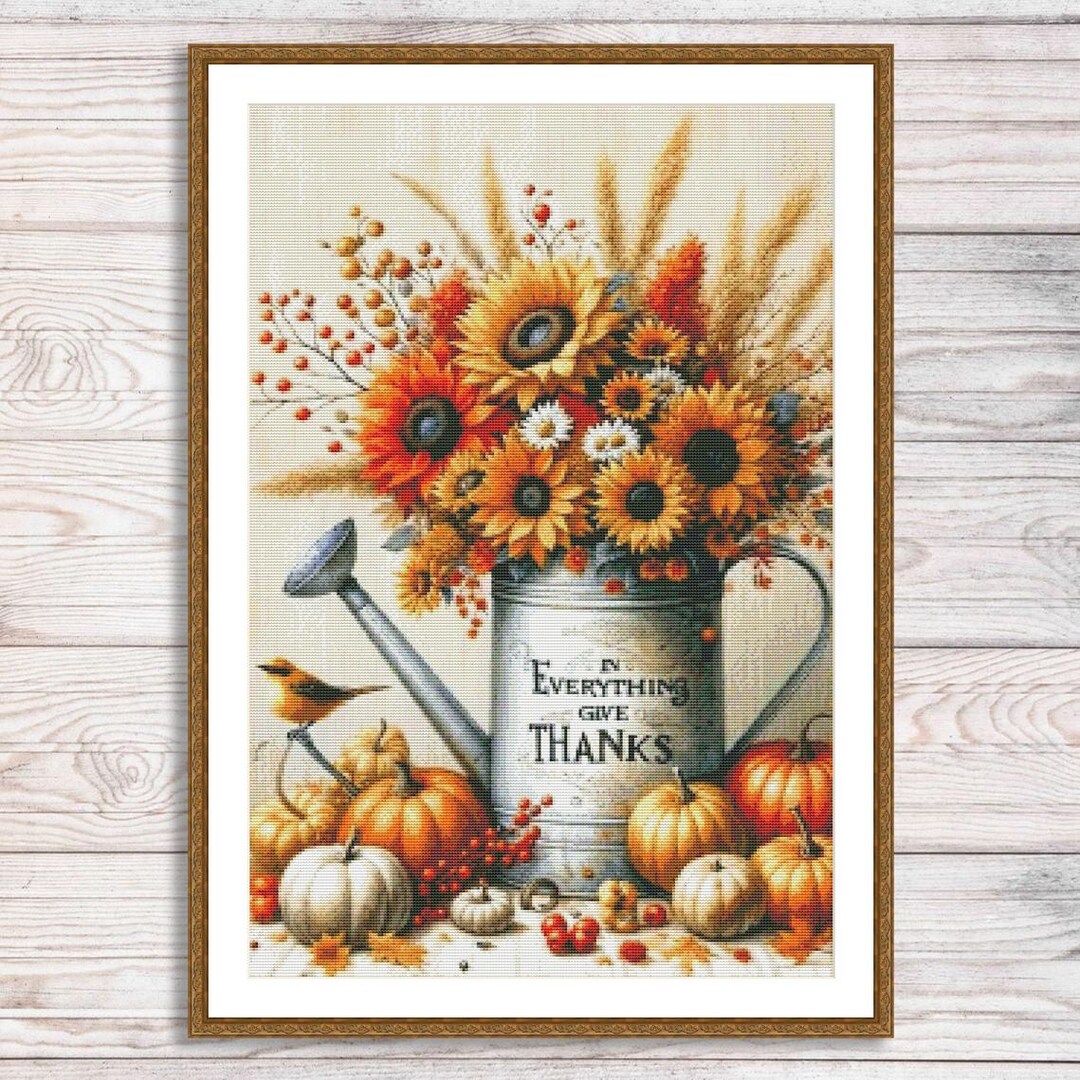 Sunflowers and Pumpkins Cross Stitch Pattern Autumn Harvest Embroidery ...