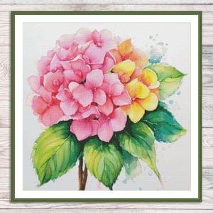 Hortensia geteld kruissteekpatroon Digitaal patroon Decor bloemmotief Zomertuin Bloem borduren borduurpatroon downloaden