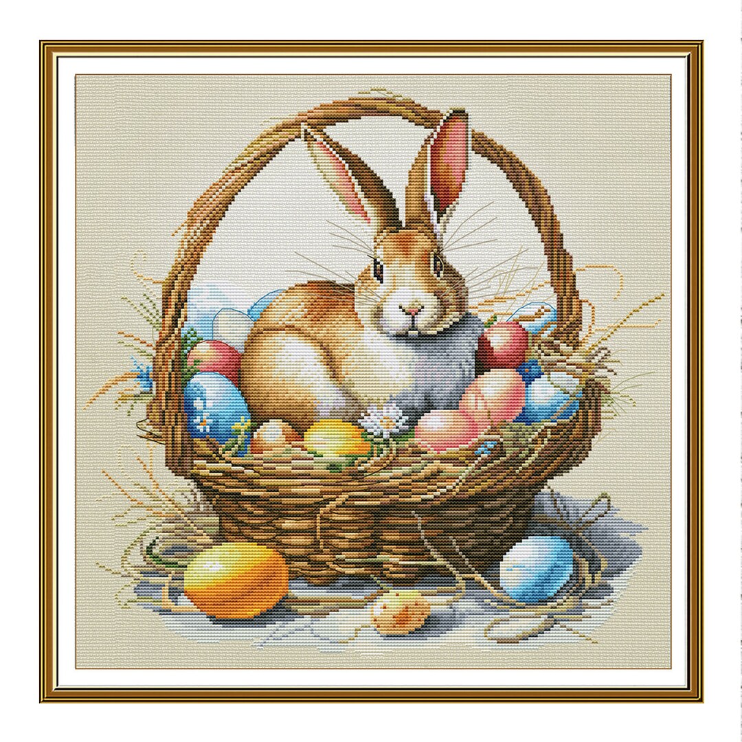 Easter Bunny in a Basket With Eggs Counted Cross Stitch Kit Easter ...
