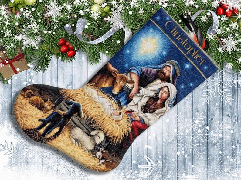 Holy Night Christmas Stocking Counted Cross Stitch Pattern Santa Embroidery Hand Xstitch Decor Embroidery Chart Needlepoint Chart image 4