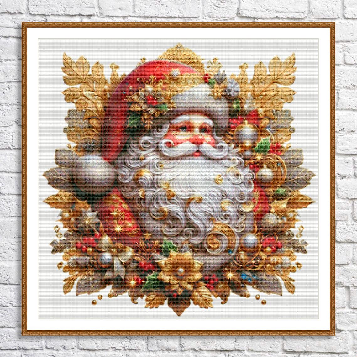 ビンテージ サンタクロース 刺繍アート 約30cm x 40cm Vintage Santa Claus Christmas Cross Stitch Pattern Santa's Face