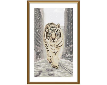 Snow tiger Cross Stitch Kit Animal Cross Stitch Tigress Snow Forest Paesaggio invernale Needlepoint kit Ricamo Modern Hand Cross Stitch
