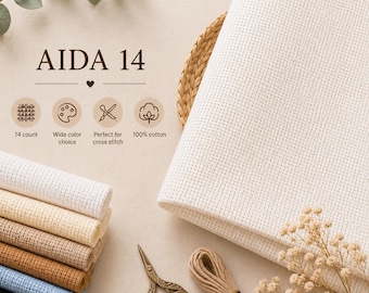 AIDA Fabric 14 Count, Cross Stitch Fabric, Fabric to Stitch, Needlepoint Fabric, Fabric for embroidery, Great Choice for Beginners 10 Colors