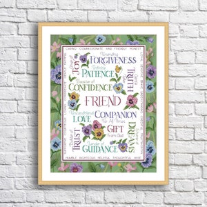 Geschenken van vriendschap Geteld kruissteekpatroon Digitaal patroon Modern decorpatroon Bloem Sampler Borduurnaaldkaart downloaden