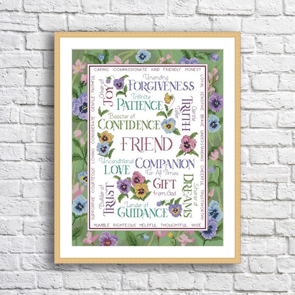 Gifts of friendship Counted Cross Stitch Pattern Digital Pattern Modern Decor Pattern Flower Sampler Embroidery Needlepoint Chart Download