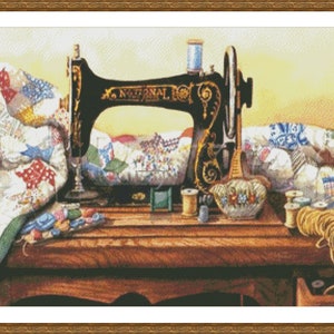 Vintage sewing machine 2, Counted Cross Stitch Pattern, Digital Pattern, Sewing room Pattern, Hand Embroidery, Needlepoint chart image 3