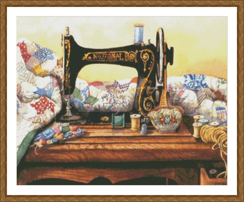 Vintage sewing machine 2, Counted Cross Stitch Pattern, Digital Pattern, Sewing room Pattern, Hand Embroidery, Needlepoint chart image 3