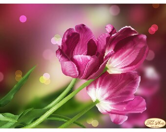 Bead Embroidery kit Flower Tulip Needlework Kit Flowers Beadwork Hand embroidery Kit Beading Embroidery of beads Modern Wall Home decor