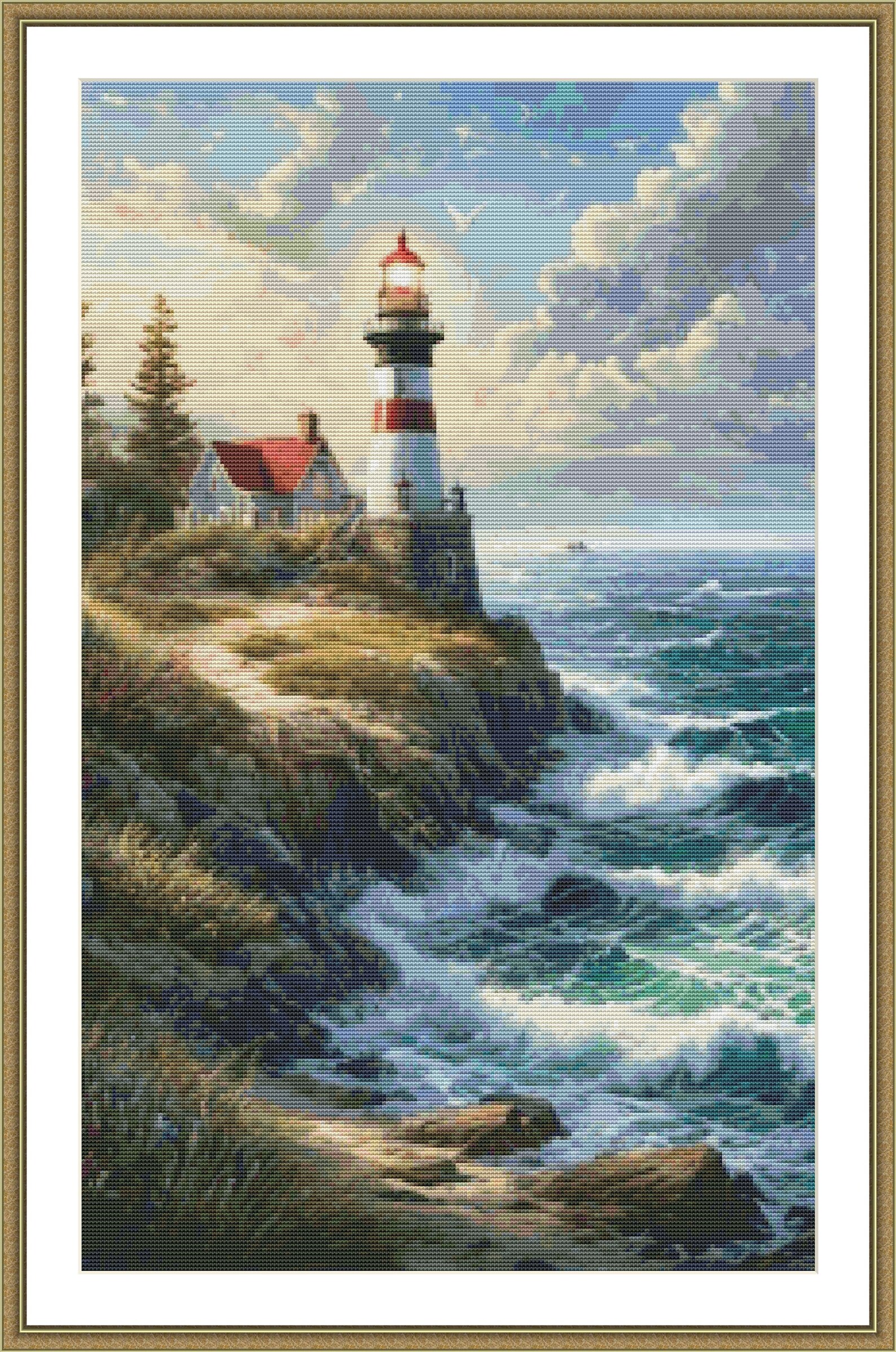 Lighthouse #3 Counted Cross Stitch Pattern Seascape Seagulls Wave ...