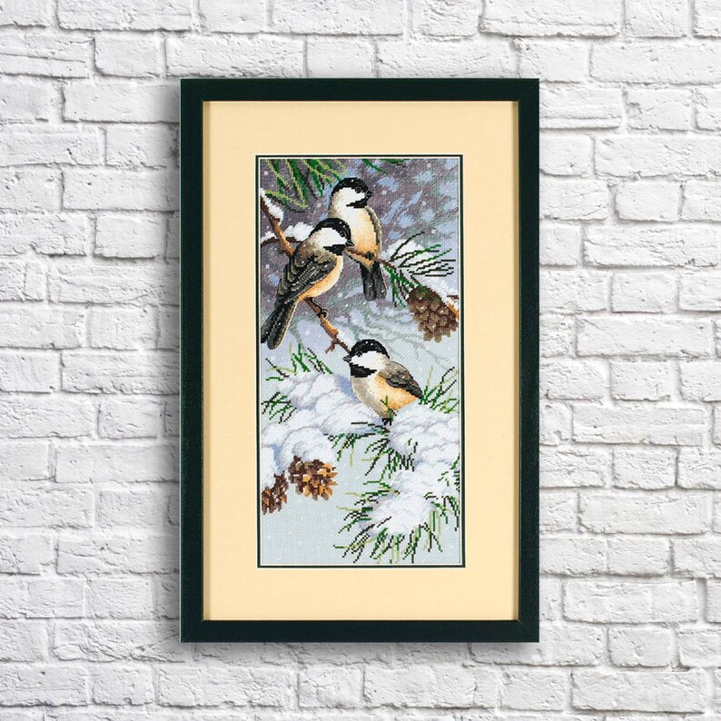 Chickadees and Pinecones Cross Stitch Pattern Birds on a - Etsy