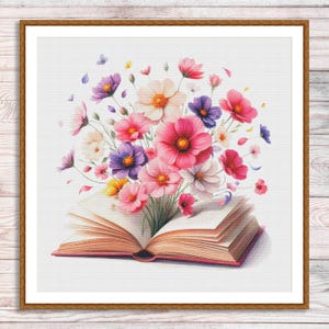 Bloemenboek geteld kruissteekpatroon Vintage bloemenkaart Boeket rozen Digitaal patroon PDF Rode rozen borduren borduurpatroon