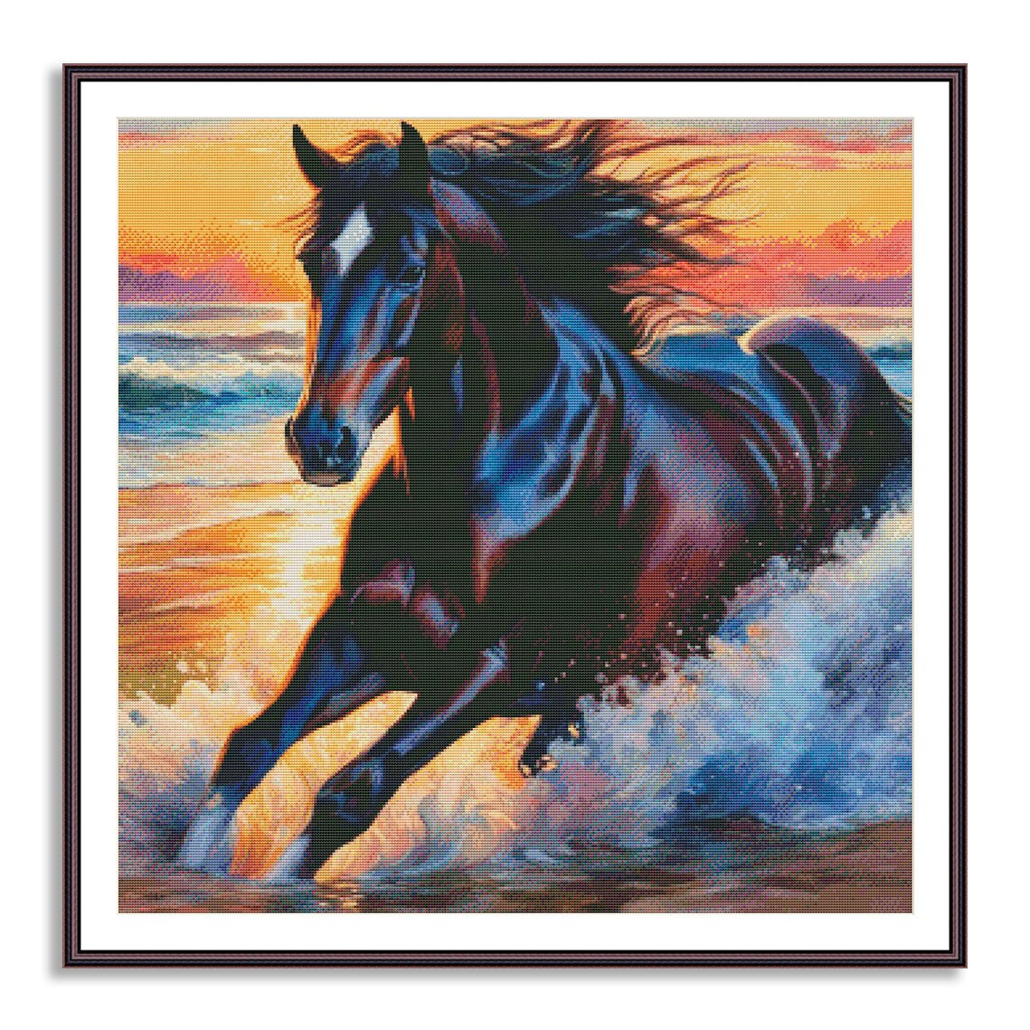 Black Horse Counted Cross Stitch Pattern Horses Running Digital