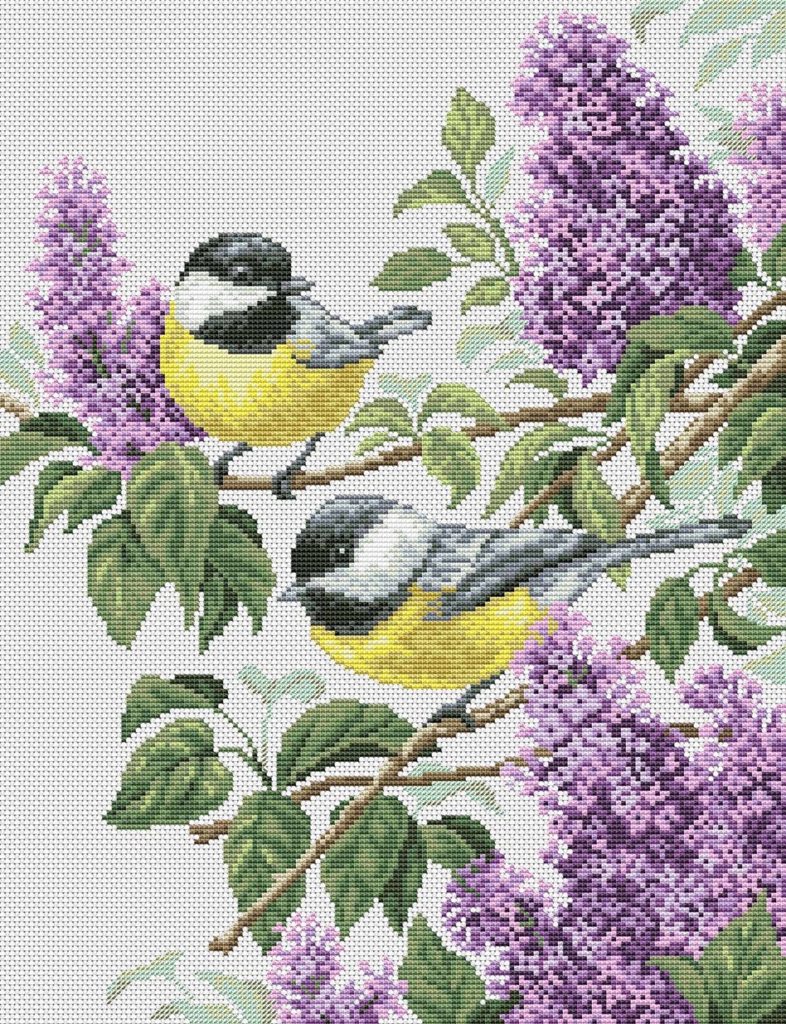 Charming Lilac Cross Stitch Pattern Birds on a Branch Spring Etsy