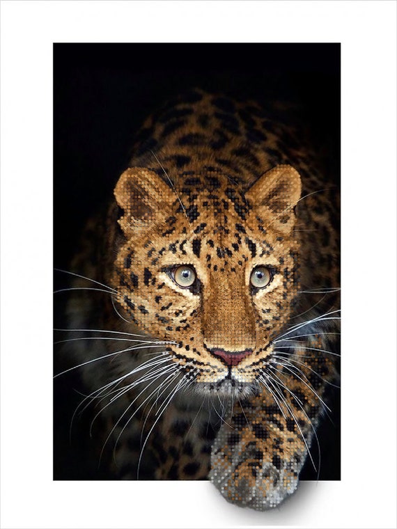 Bead Embroidery kit Leopard Needlework Kit Wildlife Animal Beadwork Hand  embroidery Kit Beading Embroidery of beads Wall Home decor