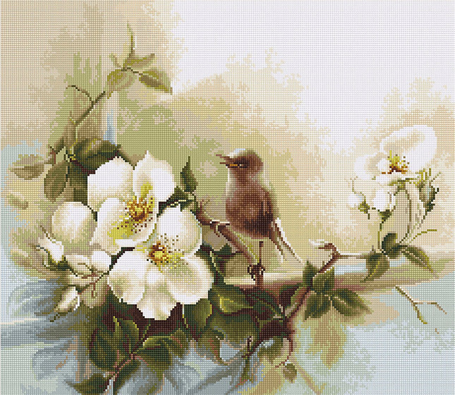 Counted Cross Stitch Kit Bird on a Branch With Flowers Counted Etsy
