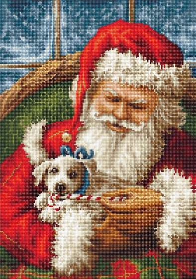 Kit Punto Croce Luca-S Babbo Natale Con Albero - Motivo 25x32 Cm, Tessuto AIDA 16ct, Fili Di Cotone, 57 Colori