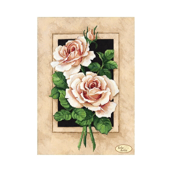 Vintage roses Bead Embroidery kit Needlework Kit Floral Beadwork Hand  embroidery Home stitching decor Beading pattern Flower Embroidery bead