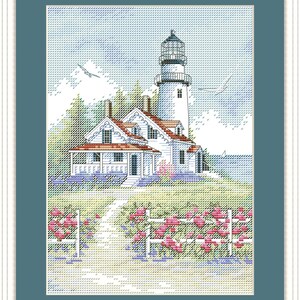 Scenic Lighthouse Counted Cross Stitch Pattern Digital Pattern Modern ...