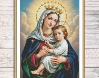 Virgin Mary and Child Cross Stitch Pattern | Religious Embroidery Chart | Holy Mother and Baby Jesus PDF Pattern