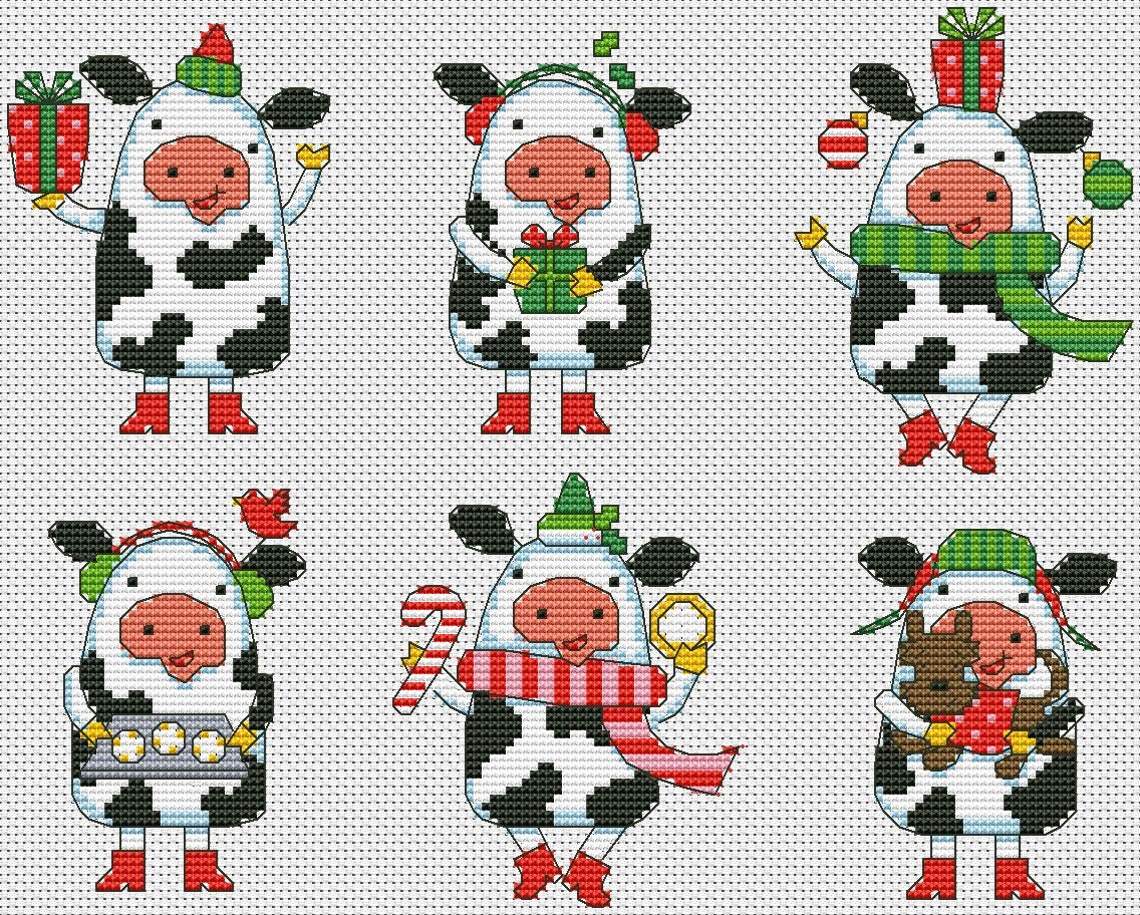 Christmas Cow Ornaments Set Christmas Cross Stitch Pattern Etsy UK
