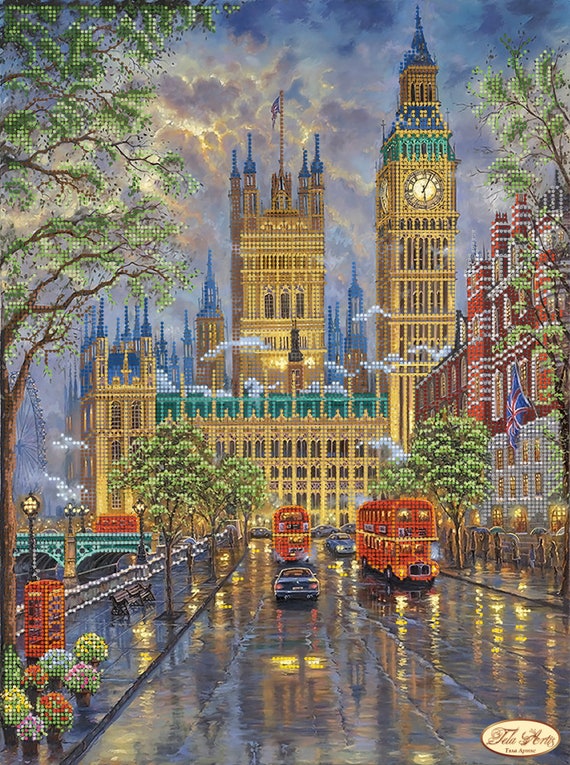 ビーズ刺繍　風景画 ビーズ刺繍 冬景色 全面刺し