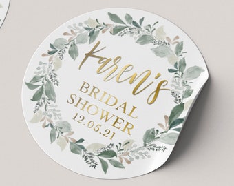 Bridal shower stickers, greenery stickers for party favors, bachelorette party thank you stickers, foliage wreath labels for bridal shower