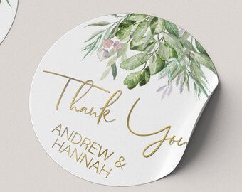 Thank you stickers for wedding favors, greenery wedding labels, thank you stickers with greenery, foliage wedding stickers.