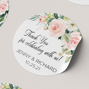 Blush Floral Wedding Favor Stickers: Thank You Labels