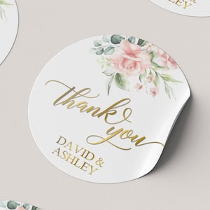 Blush Floral Wedding Favor Stickers: Thank You Labels