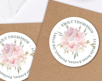 Floral address labels, blush return address labels, flowers return address labels, fast shipping address stickers, set of 20 - 2 inches.