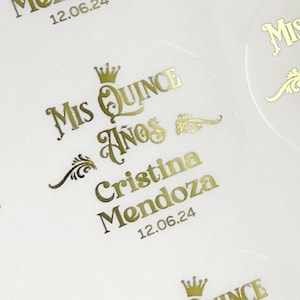 Autocollants Mis xv años avec couronne, autocollants Quinceñera pour faire-part, étiquettes Mis xv años avec diadème, autocollants princesse 15 años.