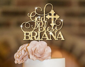 God Bless Glitter Cake Topper: Baptism, Christening, First Communion