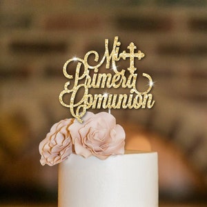 Primera Comunion cake topper, Holy communion cake topper, First communion cake topper, glitter cake topper, cake decor. image 1