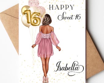 Birthday card for Sweet Sixteen: Personalized card for Sweet 16, Keepsake.