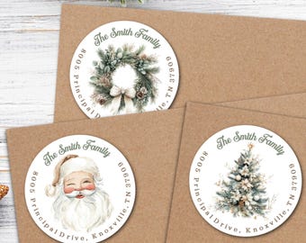 Personalized Christmas Address Labels: Holiday Wreath Stickers