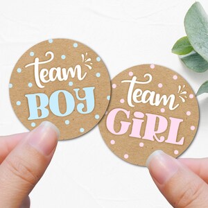 Gender reveal stickers, polka dots baby shower stickers, gender reveal decoration, kraft stickers for gender reveal party -B12