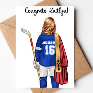Hockey girl Senior night card, custom card for class of 2026 hockey player, keepsake for female hockey player, ice hockey card for girls.