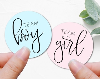 Team Boy and Girl Gender Reveal Stickers: Baby Shower Decorations -B7
